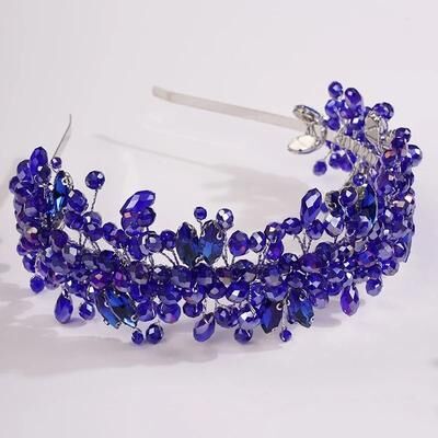 Uplifted Finds Women Rhinestone Bridal Tiara Headband Handmade blue