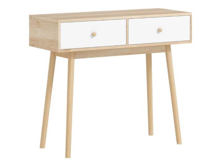 Table console scandinave ELIAS aspect chêne et blanc