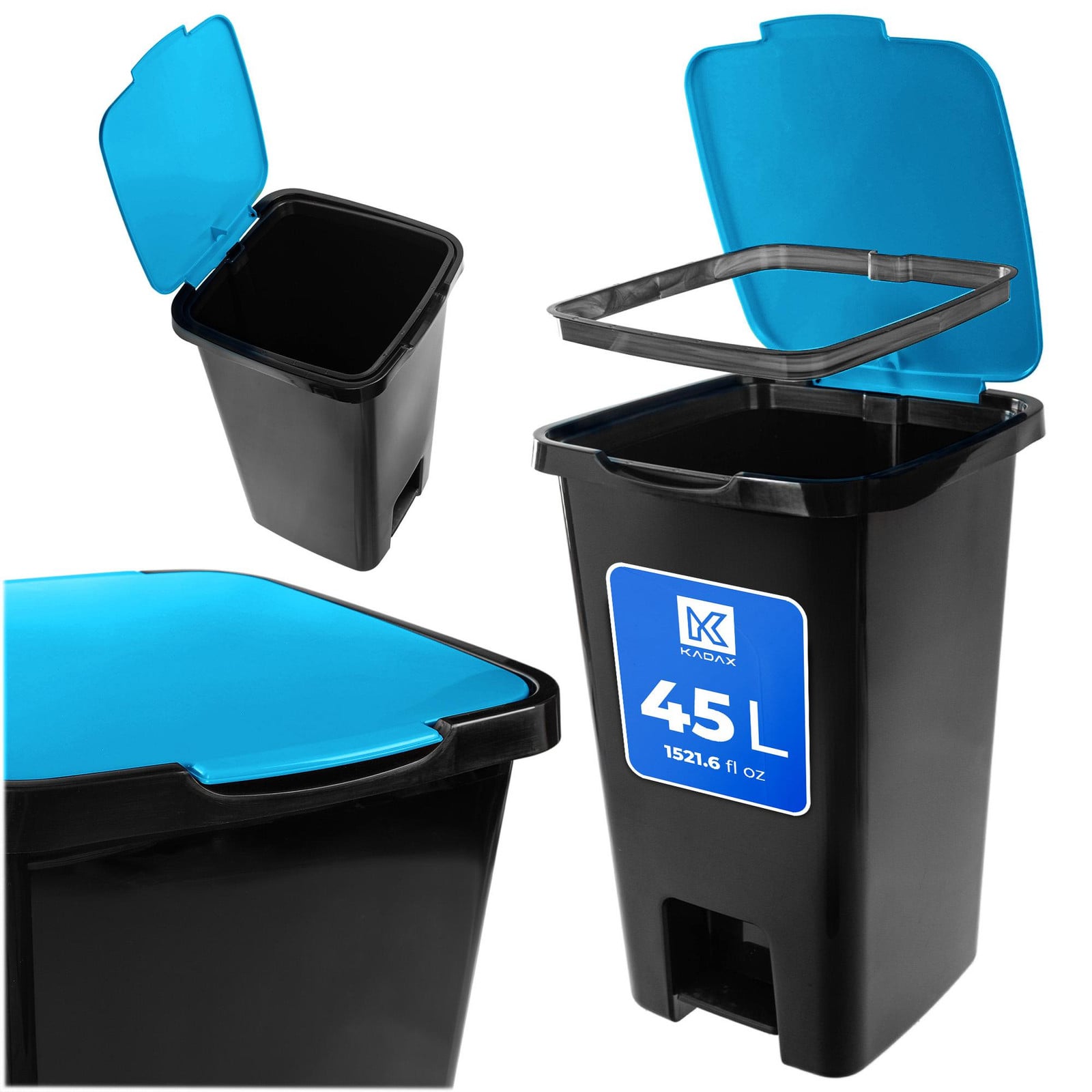 KADAX Vuilnisemmer met pedaal en deksel, 45 liter, blauw
