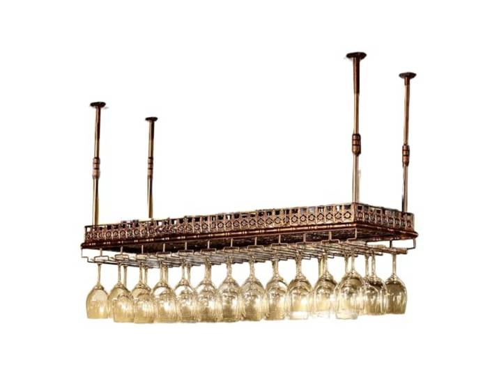 Barregal aus Eisen für Flaschen und Kopfüber-Gläser zum Abhängen,100cmx35cm Holt Flaschen und Gläser von der Theke, 10 cm hohes Geländer an der Ablage, Deckenplatten werden verschraubt