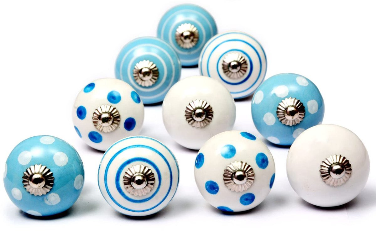 TRANKIELO Set van 8 handgeschilderde keramische knoppen voor kasten en laden, 40 mm diameter