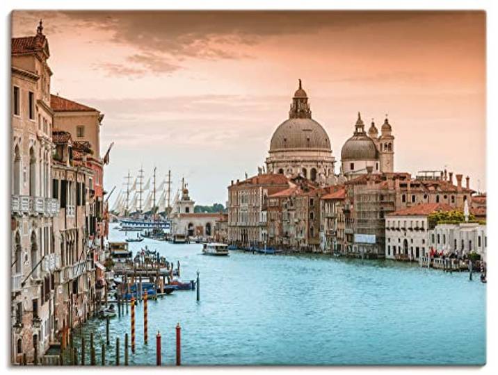 ARTLAND Wanddeko Leinwand Bilder Wandbild Italien Venedig Canal Grande Gondeln Barock Kirche Santa Maria Q7SF