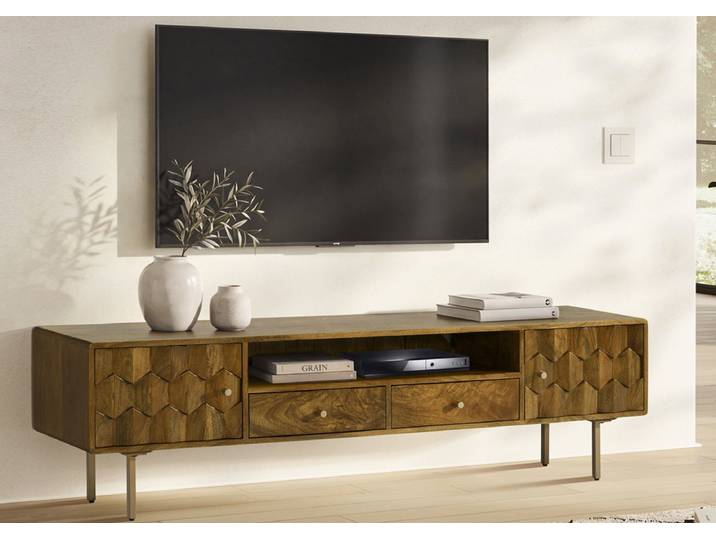 TV Board 180cm 'Kalani' Mango massiv hängend oder mit Füßen braun lackiert