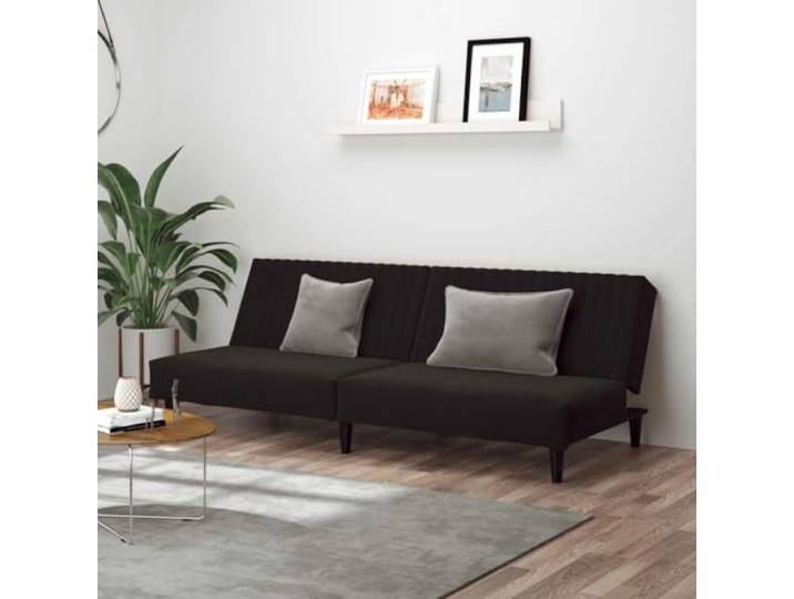 HEFZGDB Schlafsofa 2-Sitzer Schwarz Samt Bettcouch mit 2 separaten Rückenlehnen, weicher Samtbezug für Komfort, robuster Holzrahmen, vielseitig für Wohnzimmer und Büro, Sitzmöbel