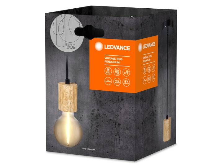 Suspension Vintage Bois Cylindre Design Rétro Bois E27 - Ledvance