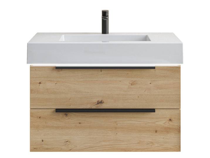 Dieter Knoll Waschtischkombi, Weiss, Eiche Artisan, Metall, 2 Schublade(n) Schubladen, E, 85 cm, Made in Germany, hängend, Badezimmer, Waschbecken & Armaturen, Waschtische