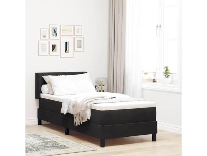 RJPLMFV Doppelbett, 200 x 80 cm, Velours, Schwarz Verstellbares Kopfteil, Kiefer massiv, halbfeste Matratze, Lattenrost inklusive