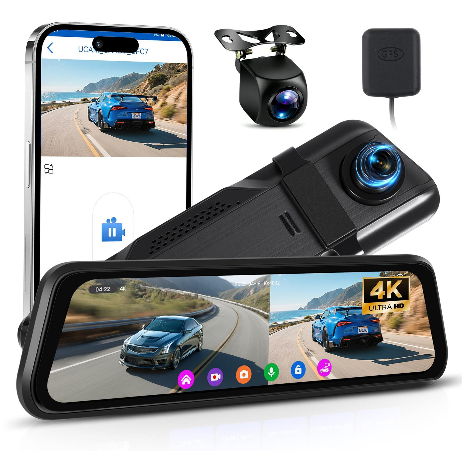 Selius 4K spiegel dashcam met 1080P achteruitrijcamera en HD-touchscreen