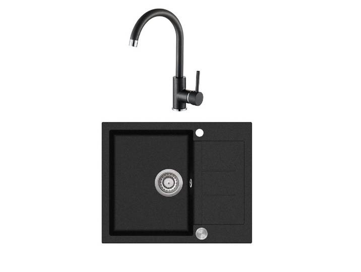 GURARI Küchenspüle SQT 102 -601 AWP+5523-601, 62/50 cm, (2 St), Einbau Granitspüle Schwarz+Messingarmatur