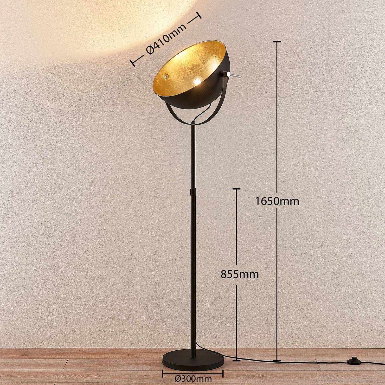 Lámpara de pie Muriel Lindby, Negro, Salón / Comedor, Metal, Moderno, Lámpara de pie