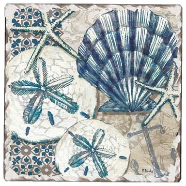 Counterart Absorbent Stone Coasters - Tide Pool Shells - Set of 4 - 4x4x1.040