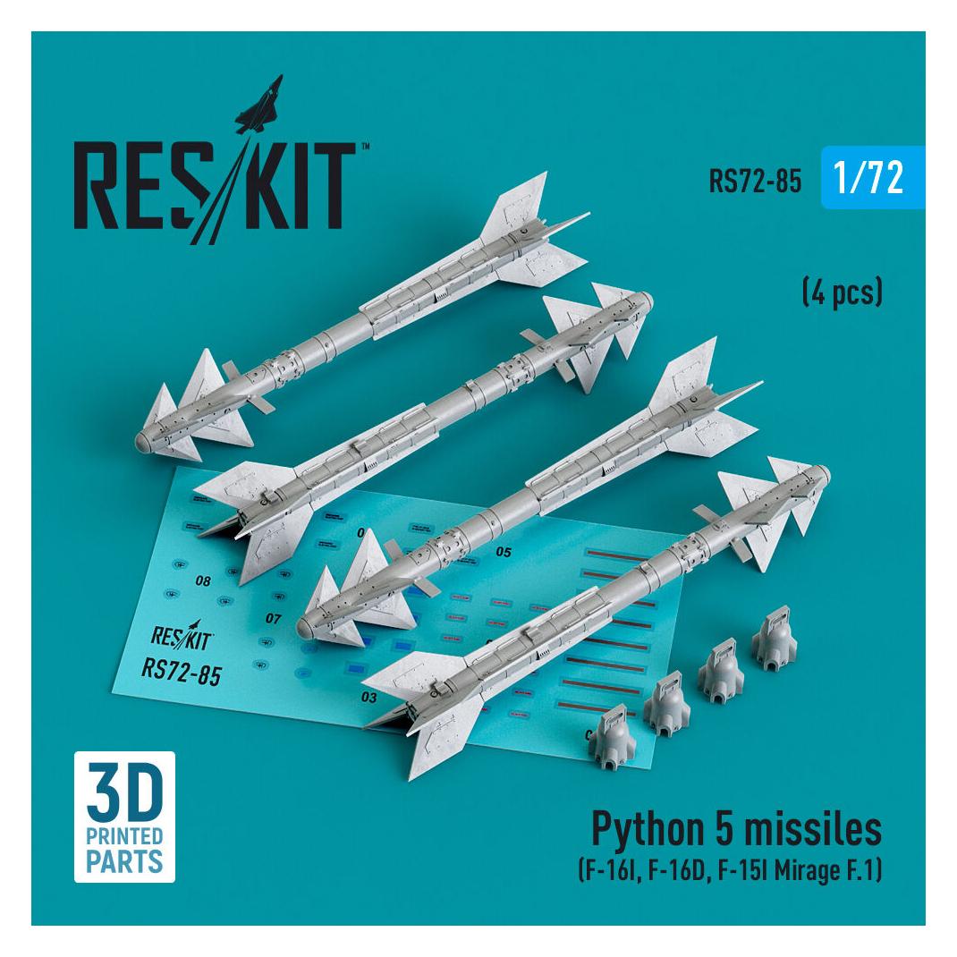 ResKit Python 5 missiles (4 pcs) (F-16I, F-16D, F-15I, Mirage F.1) (3D Printed) (RS72-0085)