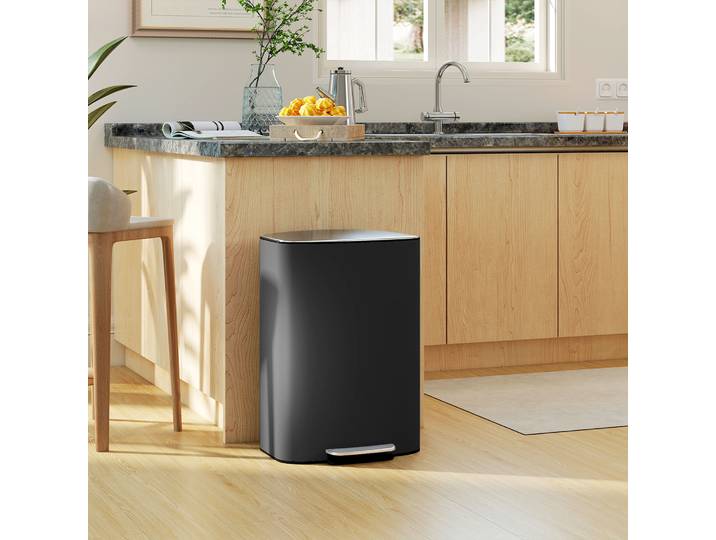 HOMCOM Poubelle Cuisine 50L Pédale Fermeture Douce Noir