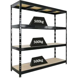 Proregal Profi Schwerlastregal Rhino | HxBxT 200x200x60cm | 4 Spanplatten-Ebenen 8mm | Fachlast 500kg | Schwarz