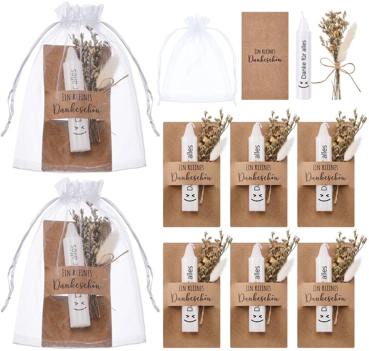 Omgoods - Set van 6 bedankkaarsen met gedroogde bloemen