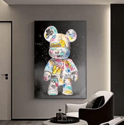 Inspire Curations Cute Graffiti Bear Canvas Wall Art Kawaii Cartoon Pop Art Poster Decor 1 30x40cm