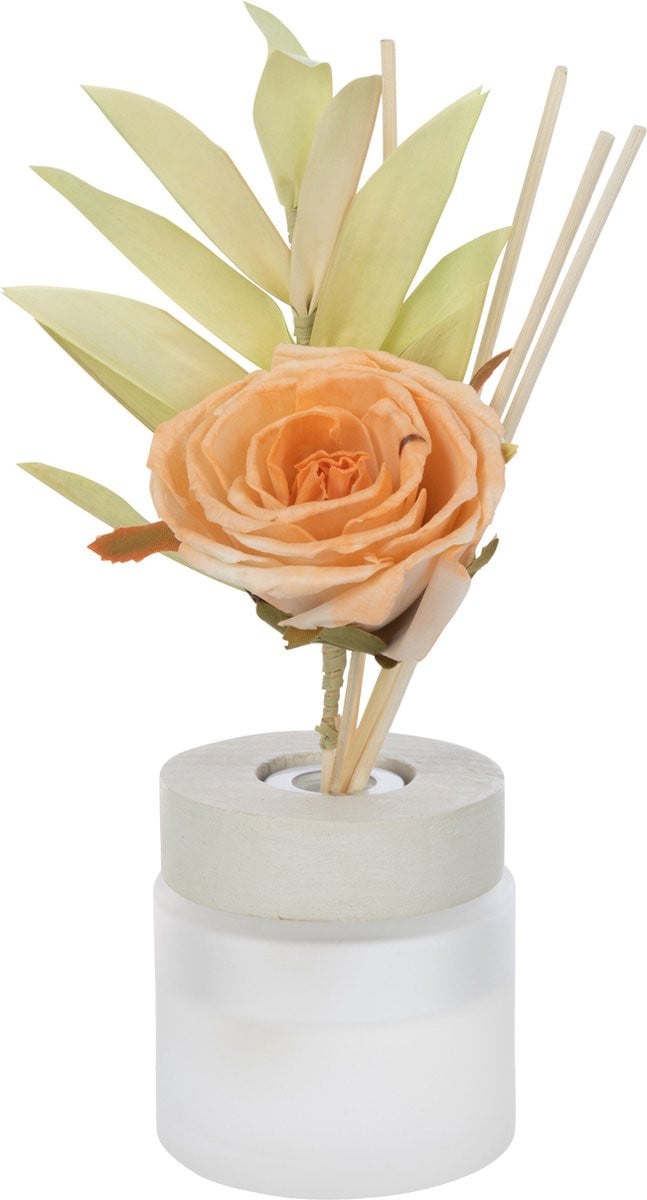J-Line geurstokjes met bloemen in glas - Oranje