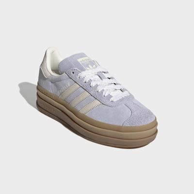 Sneaker ADIDAS ORIGINALS "GAZELLE BOLD", Damen, Gr. 40,5, grau (crystal sky, chalk pearl, ice gold metallic), Leder, Schuhe Sneaker