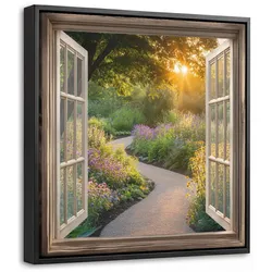 LEINWAND Bilder mit Rahmen - Aussicht - Blumen - Natur - Sonne - Weg - 20x20