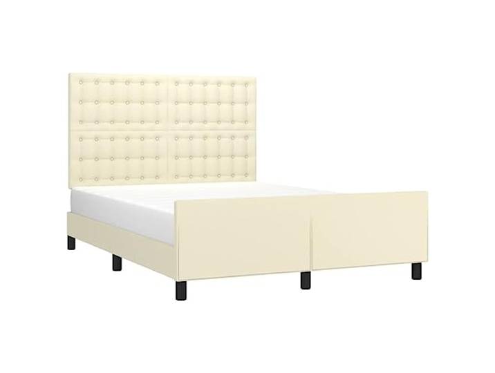 KTHLBRH Bettgestell mit Kopfteil Creme 140 x 200 cm Kunstleder Höhenverstellbar, Latten aus Sperrholz, leicht zu reinigen, Rückenunterstützung