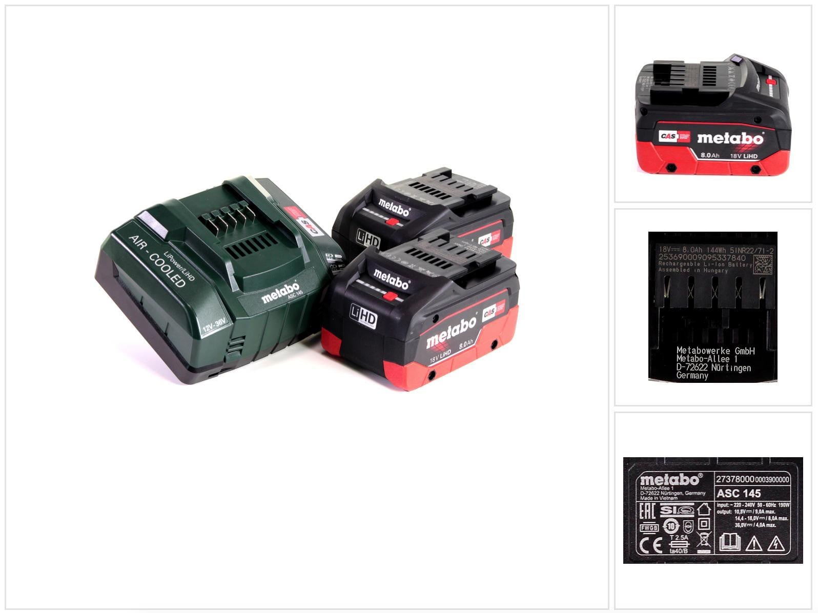 Metabo LiHD 2x accupack 18V 8.0Ah en ASC 145 lader set
