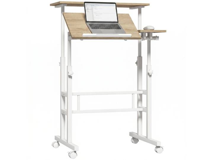 Bureau Assis Debout Réglable en Hauteur - Bureau Mobile Plateau Inclinable 70 x 60 cm - 70 x 60 x 120 cm - Marron