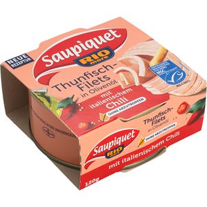 Saupiquet Fischkonserve Thunfisch-Filets, in Olivenöl mit Chili, MSC zertifiziert, 120 g