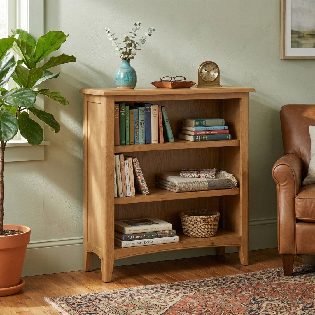 Rosalind Wheeler Censu Balyor Painted Oak Small Bookcase Oak Wood 90cm H X 90cm W X 30cm D