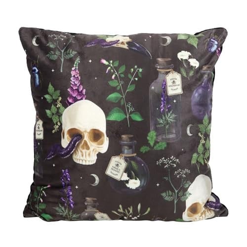 Something Different Kussen met Venom & Vines Print, 35 cm, Gotisch ontwerp met schedel, slang en giftige planten, Multicolours