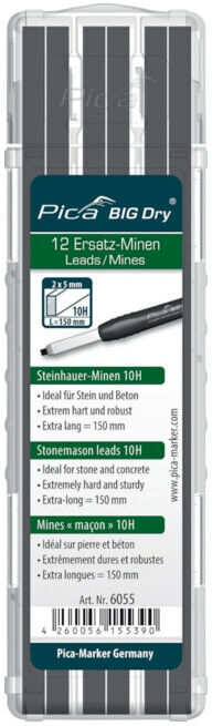 Jeu de mines BIG Dry p.crayon charpentier 12 pces BIG Dry 6055 set avec 12 mines ; Pica (6055)