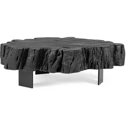 Couchtisch Keval aus Akazienholz, organisches Design, Massivholz, Schwarz, Metallgestell