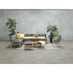Garden Impressions Dining-Ecklounge "Cubatao" inkl. Sessel, Sitzbank, Tisch, Hockern und Kissen,natur / grau,