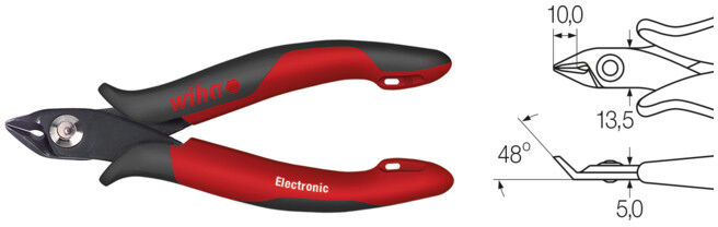 Wiha Pince coupante oblique Electronic Tête large, pointue coupe rase (26833) 130 mm (26833)
