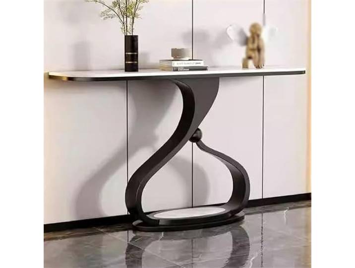 Weiwehome Moderner Konsolentisch mit Marmorplatte und skulpturalem Design Marmoroptik, skulpturaler Sockel, Eingangstisch, flurmöbel, platzsparend(Black-b,47.2in*13.8in)