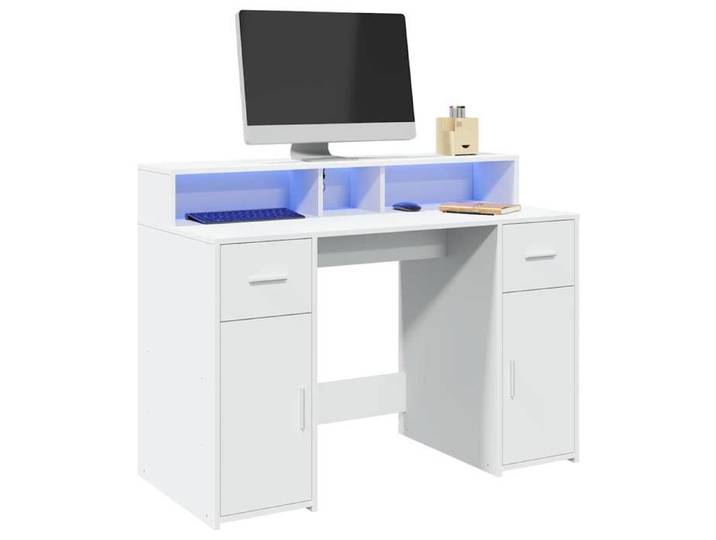 URBRAN®Bureau avec lumières LED blanc 120x55x91 cm bois d'ingénierie - Meuble de bureau_14753