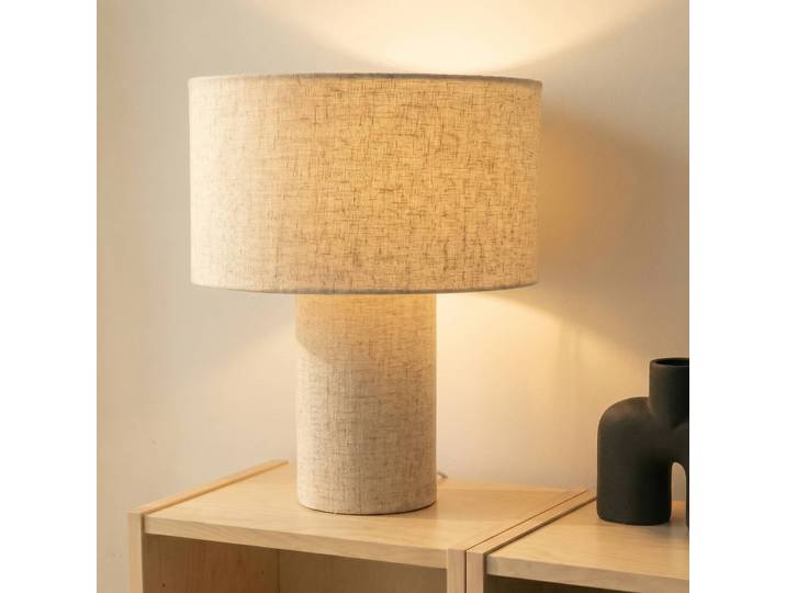 Tischlampe Elfie Lindby, creme / amber, für Wohn- / Esszimmer, Textil / Stoff / Seide, Skandinavisch