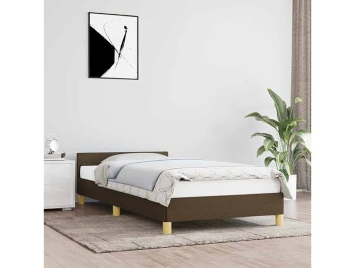 Strapazierfähiger Stoff Stützbeine Bettgestell mit Kopfteil 90x200 cm Bettgestell ohne Matratze Dunkelbraun 90x200 cm Stoff mit Kopfteil Stabil Stützbeine Lattenrost Schlafzimmer Möbel