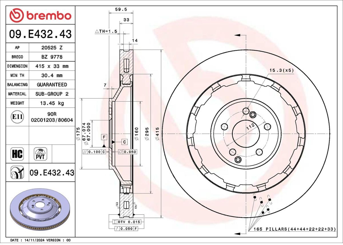 Bremsscheibe BREMBO 09.E432.43, 1 Stück