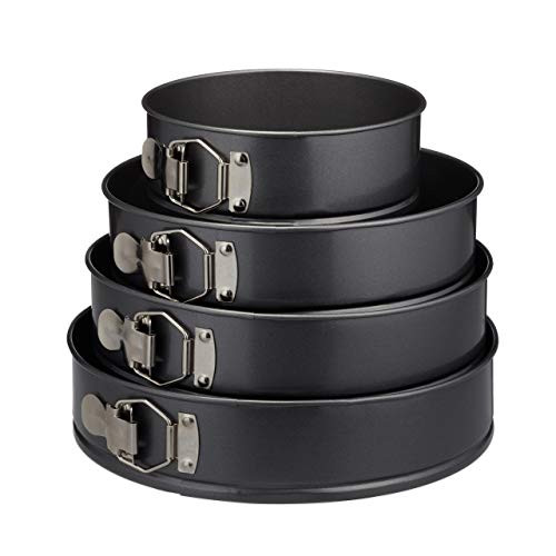 Relaxdays 4-delige ronde springvorm set, antiaanbak, grijs, staal
