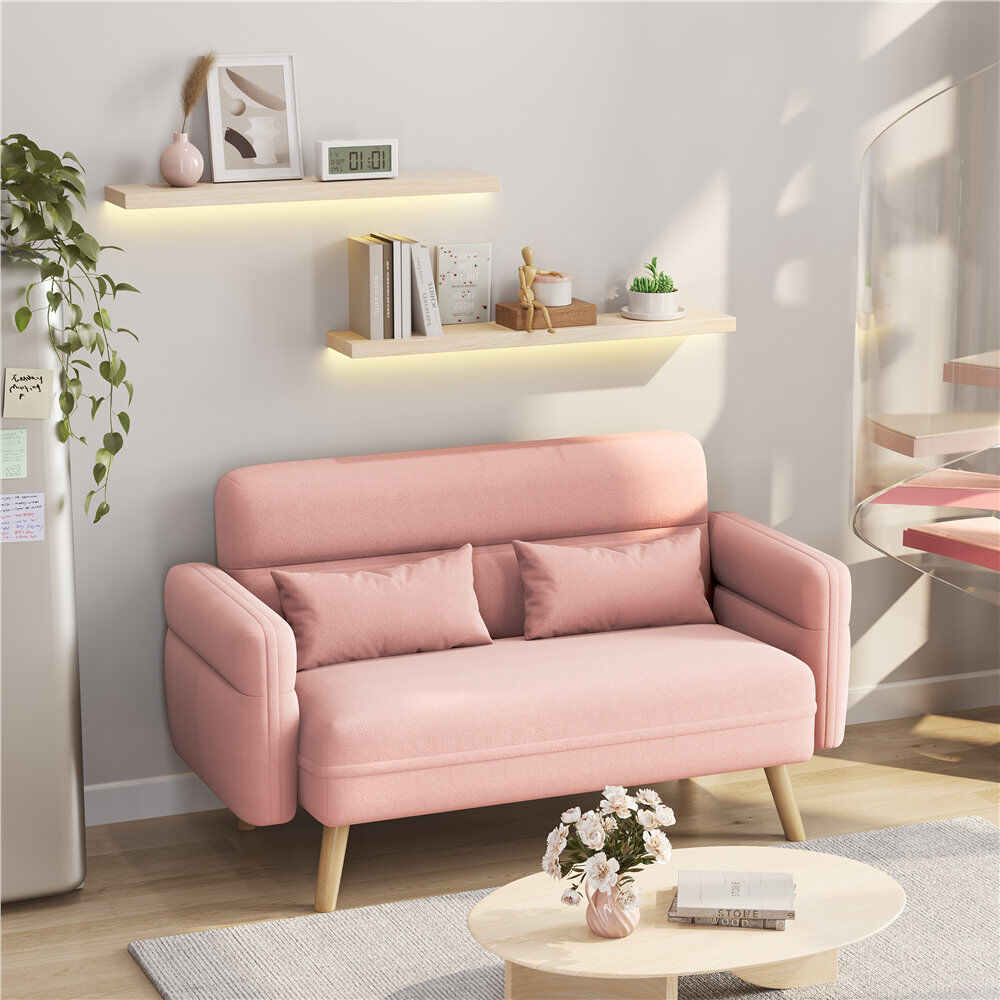 Yaheetech Modern Fabric Sofa Couch 2 Seater Sofa Upholstered Loveseat Pink 77.5cm H X 116.5cm W X 73.5cm D