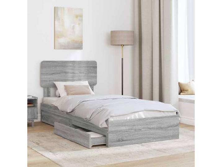 SKTQYQO Boxspringbett Grau Sonoma 100 x 200 cm Engineered Holz, Große Schubladen, Minimalistischer Stil, Doppelzimmer