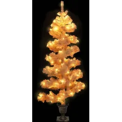 vidaXL Spiral-Weihnachtsbaum mit Beleuchtung und Topf Weiß 120 cm