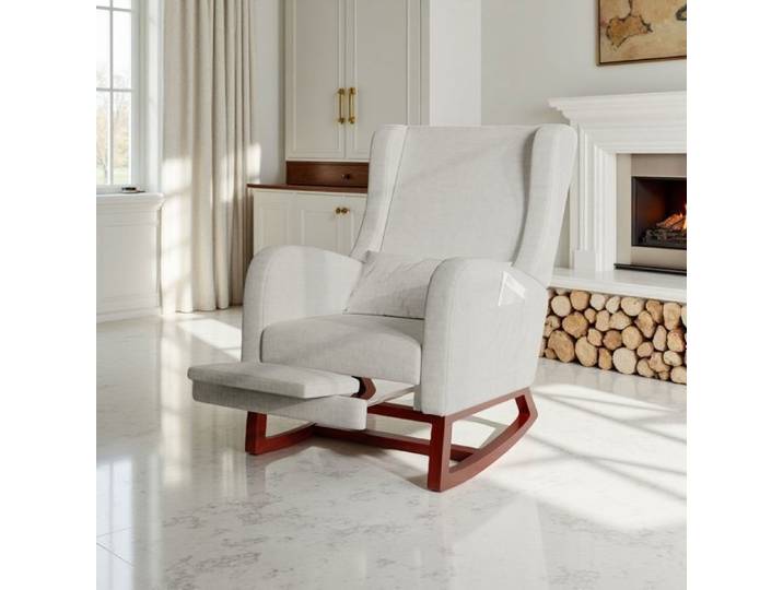 Fauteuil à bascule Chaise à Bascule Relax Fauteuil à Bascule rembourré en Tissu avec Dossier Haut Fauteuil Moderne Gris