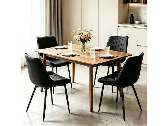 Chleby Lot de 4 Chaise Salle à Manger en Tissu Technique Noir Design Scandinave Moderne Pieds Métal Noir Pour Cuisine 50x39x85cm