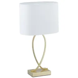 Relaxdays Goldene Tischlampe mit Stoffschirm Weiß,Gold