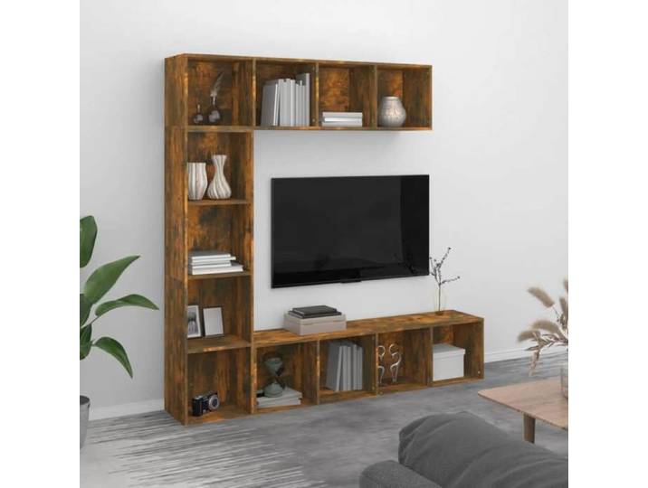 Ensemble meuble TV 3 pcs-Meuble Télé Chêne fumé 180x30x180 cm