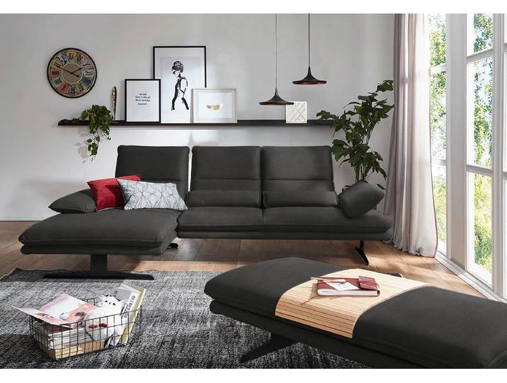 Ecksofa, 291x164 cm, Longlife Xtra-Leder, Grau, Sitztiefenverstellung & Kopfteilverstellung, Modern, W.SCHILLIG