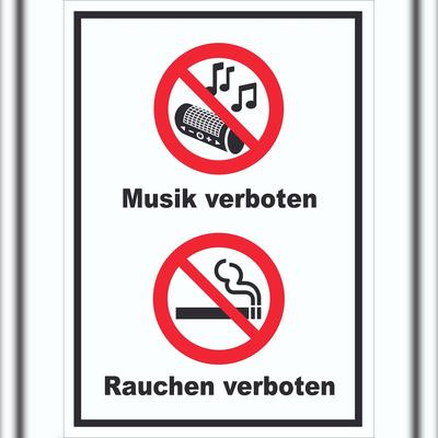 HB-Druck Schild Musik und Rauchen verboten hochkant A5 (148x210mm)