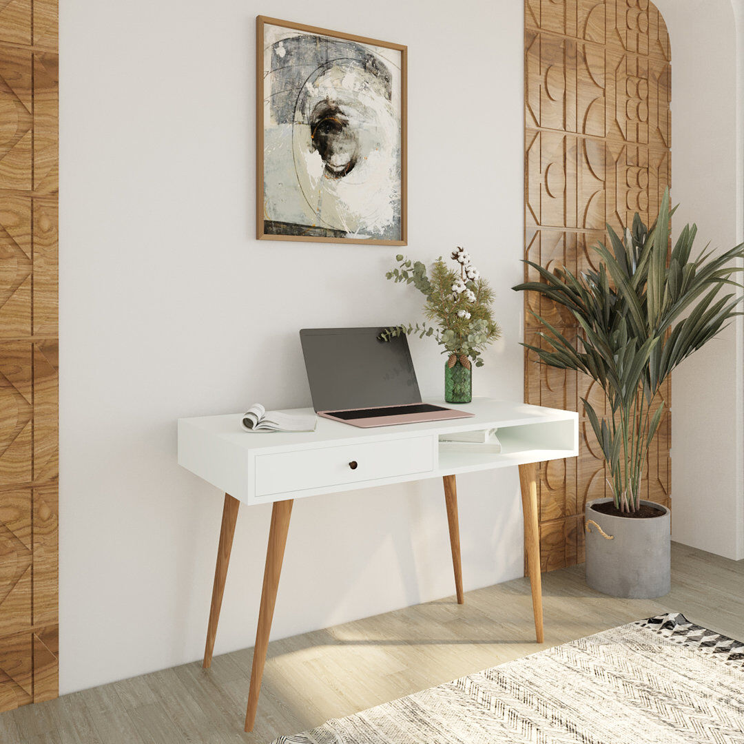 Bimossa Janus 114x56 cm Desk for Home Office and Study, Writing Table, Workstation with Drawers and Open Shelf, Office Laptop, Kids or Laptop Desktop White 76cm H X 114cm W X 56cm D