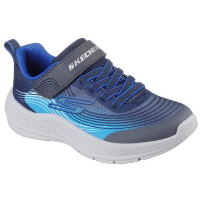 Sneaker SKECHERS "MICROSPEC ADVANCE", Mädchen, Gr. 33, blau (navy, blau), Lederimitat, Textil, Schuhe Sneaker, Klettschuh in cooler Farbkombination, Größenschablone zum Download